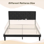 Full Size Platform Bed Frame with Velvet Upholstered Headboard and Sturdy Wooden Slats Support,Mattress Foundation，Easy Assembly, No Box Spring Needed,Slip Resistant (Black, Full)