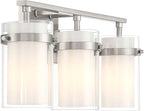 Possini Euro Design Kazran Modern Wall Light Brushed Nickel Slender Hardwire 21 1/4" 3-Light Fixture Frosted White Glass Shade for Bedroom Bathroom Bedside Vanity Living Room Mirror Hallway Dining