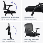 2 Pack Foldable Office Chairs with Wheels, Mesh Back, Arms and Portable - Folding Office Chairs for Conference Room Chair, Office Guest & Reception & Meeting Chair - (Black) 300 lbs.