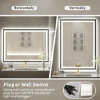 24x32 Inch LED Bathroom Mirror with Lights, Frontlit & Backlit Black Metal Frame Mirror, Wall Mounted Lighted Vanity Mirrors, Double Lights Strips,Anti Fog Dimmable & 3 Colors Temperature