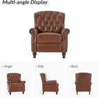HULALA HOME Genuine Leather Recliner Chair with Solid Wood Feet, Modern Adjustable Tufted Push Back Arm Chair w/Rivet Decoration, Home Theater Seating Single Reclining Sofa for Living Room, Brown