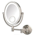 JERDON Two-Sided Wall-Mounted Makeup Mirror with Lights - Lighted Makeup Mirror with 10X Magnification & Wall-Mount Arm - Oval Mirror with Nickel Finish Wall Mount - Direct Wire - Model HL9515NLD