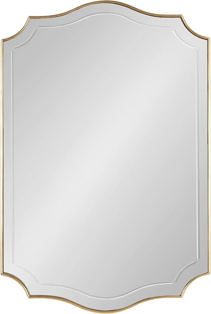 Kate and Laurel Hollyn Glam Scalloped Rectangle Wall Mirror; 24 x 36; Gold; Modern Scallop Mirror with Engraved Border for Bathroom Mirror for Over Sink or Fireplace Mantel Mirror