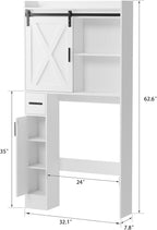 MU Over The Toilet Storage Cabinet with Doors, 32" Bathroom Storage Organizer with Side Shelves, Space-Saving Toilet Storage Rack for Bathroom, Laundry (Sliding Barn Door)