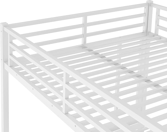 Queen Over Queen Bunk Bed for Adults, Teens, Heavy Duty Bunk Beds with 2 Ladder and Safety Guardrails, Adults Bunk Beds with Noise-Reducing Rubber Stoppers, Easy Assemble, White