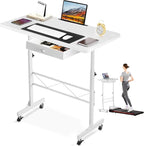 COMHOMA Small Standing Desk Adjustable Height Small Computer Desk Mobile Portable Rolling Laptop Table with Wheels 32" Computer Workstation Sit Stand Desks Portable Standing Table Treadmill desks