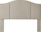 24KF Middle Century Linen Upholstered Tufted Queen Size Headboard with Antique Brass Nail Heads Trim Queen/Full headboard-Linen