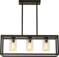 Farmhouse Dining Room Light Fixture Kitchen Island Pendant Lighting Rectangle Black Dining Room Lighting Fixture Modern Pendant Contemporary Chandeliers with Glass Shade Adjustable