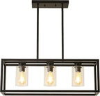 Farmhouse Dining Room Light Fixture Kitchen Island Pendant Lighting Rectangle Black Dining Room Lighting Fixture Modern Pendant Contemporary Chandeliers with Glass Shade Adjustable