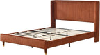 PINJU Full Size Bed Frame, Upholstered Platform Bed with Modern Vertical Striped Wingback Headboard with Wooden Slats, Easy to Assemble No Noise Free (OCHER, Full)