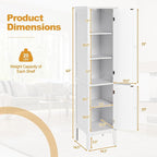 COSTWAY Tall Bathroom Storage Cabinet, 5-Tier Freestanding Linen Tower Cabinet with 2 Doors, Wooden Side Storage Organizer, Narrow Slim Floor Cabinet for Bathroom, Living Room, Kitchen (White)
