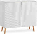 Modern Buffet Cabinet, Fluted Sideboard Buffet Cabinet with Storage, Wood Accent Table with Adjustable Shelf for Living Room, Entryway, White
