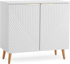 Modern Buffet Cabinet, Fluted Sideboard Buffet Cabinet with Storage, Wood Accent Table with Adjustable Shelf for Living Room, Entryway, White