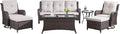 HUMMUH Patio Furniture Set 7 Pieces Wicker Outdoor Sectional Sofa with Swivel Rocker Chairs,Coffee Side Table,Outdoor Ottomans for Patio