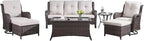 HUMMUH Patio Furniture Set 7 Pieces Wicker Outdoor Sectional Sofa with Swivel Rocker Chairs,Coffee Side Table,Outdoor Ottomans for Patio