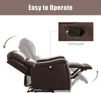 Brown Recliner Chair, Single Overstuffed Sofa Recliners, Breathable Faux Leather Manual Reclining Chairs with Hidden Cup Holder, Arm and Back for Adults, Living Room, Bedroom, Dark Brown