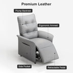 Power Recliner Accent Chair with Side Pocket High-Back 180° Recline Faux Leather Living Room Chairs, Comfy Chair for Bedroom Reading (Gray)