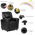 Costzon Kids Recliner Chair with Cup Holder, Toddler Furniture Children Armrest Sofa w/Headrest & Footrest for Girls Boys Baby Bedroom, Kids Room, PU Leather Kids Recliner Couch (Black)