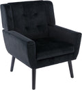 Dolonm Midcentury Modern Velvet Accent Chair with Arms, Upholstered Reading Side Chair Tufted Back Decorative Wingback Chair for Living Room Bedroom (Black)