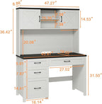Farmhouse 67" H Executive Desk with Hutch,Office Table with 4 Drawers and LED light, Computer Desk with Storage Cabinet & File Drawers and Charging Station, Wood Workstation for Home Office,Study