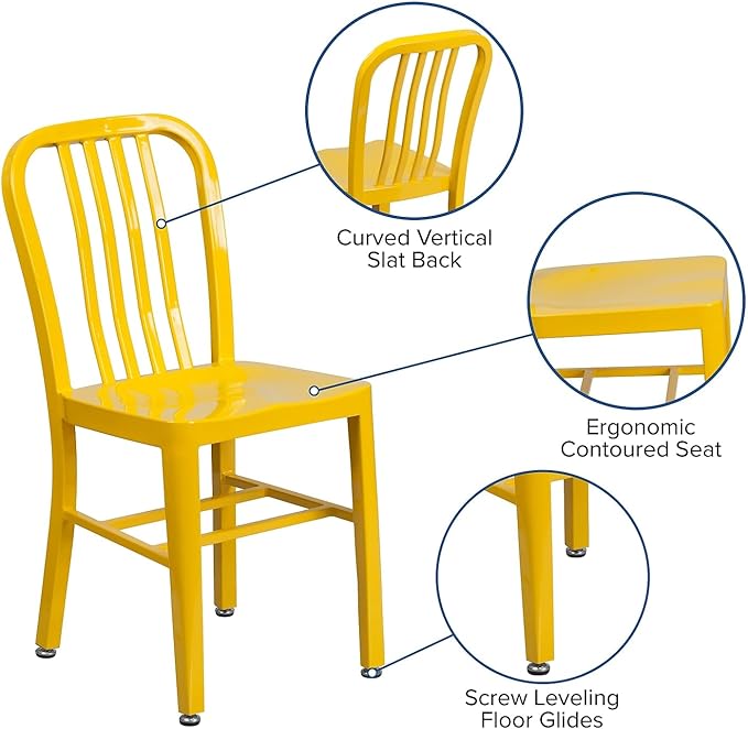 Flash Furniture Gael Commercial Grade 2 Pack Yellow Metal Indoor-Outdoor Chair