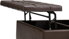 SIMPLIHOME Harrison 36 inch Wide Transitional Square Coffee Table Storage Ottoman in Chocolate Brown Vegan Faux Leather, Assembled, For the Living Room and Bedroom