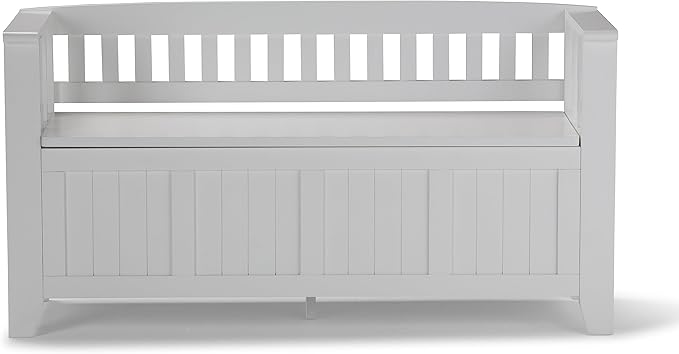 SIMPLIHOME Acadian Entryway Storage Bench - 48 inch Wide Solid Wood Hallway Seat in White, Transitional Bench for Entryway or Living Room with Lift-Up Lid and Spacious Storage