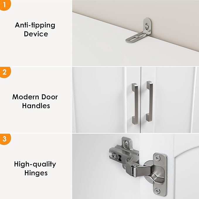 FACBOTALL Bookshelf and Bookcase with Doors, 6 Tier Double Wide Large Bookshelves, Open Display Shelves, 73'' Tall Bookshelf with Storage Cabinets for Home Office, Living Room, Library, White