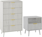 LYNSOM Fluted Dresser and Nightstand Sets 2 Piece, 1-Drawer Nightstands and 5-Drawers Dresser, Wood Bedroom Furniture Set for Home, Bedroom, Hallway, White