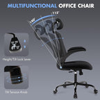 Ergonomic Office Chair with Adjustable Lumbar Support & Headrest – High Back Mesh Desk Chair with Flip-Up Armrests, Swivel Rolling Computer Chair for Home Office, Breathable & BIFMA Certified, Black