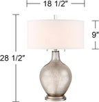 Possini Euro Design Louie 28 1/2" Tall Modern Luxe End Table Lamp Silver Mercury Glass Single Fabric White Shade Living Room Bedroom Bedside Nightstand House Office Home Reading Kitchen Entryway