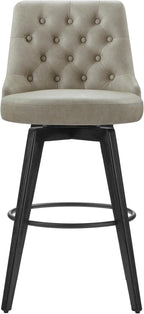 Watson & Whitely Bar Stools, 360° Swivel Upholstered Bar Stool with Back, 30" H Bar Height Barstools, Set of 2, Faux Leather in Stone Grey