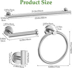 10-Piece Towel Bar Set Brushed Nickel Bathroom Hardware Accessories Set Includes 23.6in Towel Bar Round Towel Ring TP Holder and Hooks Stainless Steel Wall-Mounted Towel Racks Set for Bathroom
