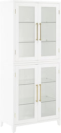 Crosley Furniture Roarke Glass Door Kitchen Pantry Storage Cabinet with Doors and Shelves, Living Room, White