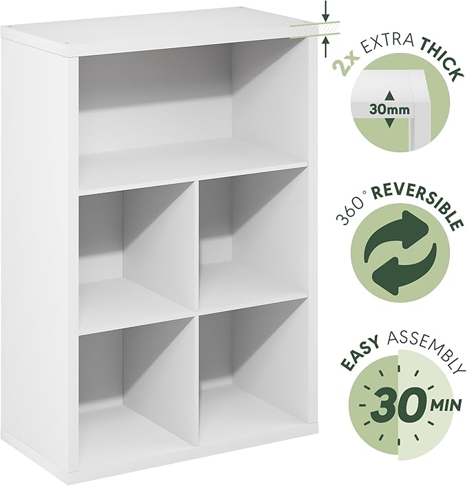 Furinno Cubicle Book Shelf, 5-Cube Bookshelf, Cube Storage Organizer Bookcase with Closed Back, 15.3 x 29.9 x 43.3, for Living Room, Bedroom, Home Office, White