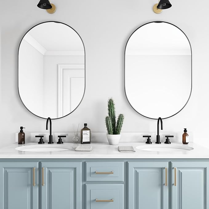 ANDY STAR Black Mirror Vanity, 24x36’’ Oval Mirrors for Bathroom, Black Oval Mirror, Pill Shaped Mirror, Vanity Mirrors Stainless Steel Metal Frame Wall-Mounted Ideal for Bathroom