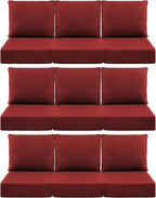 Luxury 6" Outdoor Cushions for Patio Furniture, 24x24x6" Thick Seat Cushion Set of 9, Fade Resistant Couch Chair Replacement Cushions High Density Deep Wicker Chair Cushion w/ Removable Cover, Red