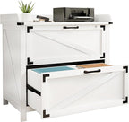 2 Drawer File Cabinet with Lock, Modern Farmhouse Filing Cabinet for Legal/Letter/A4 Size Hanging Files, Large Wood File Cabinets for Home Office