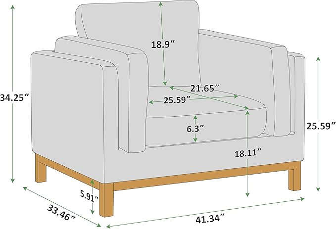VANOMi 41.34" Oversized Accent Chair, Upholstered Armchair with Solid Wood Legs Living Room Chairs with Wide Armrest Pads, Reading Chair for Bedrooms, Apartments, Living Rooms, Offices（Beige）
