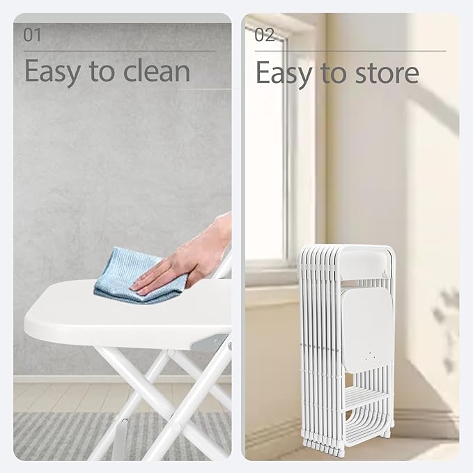 Folding Chairs 50 Pack,White Plastic Folding Chair for Outdoor Use,Heavy Duty 350lb Capacity Portable Event Chairs with Steel Frame,Wedding,Party,Office,Dining (No Assembly Required)