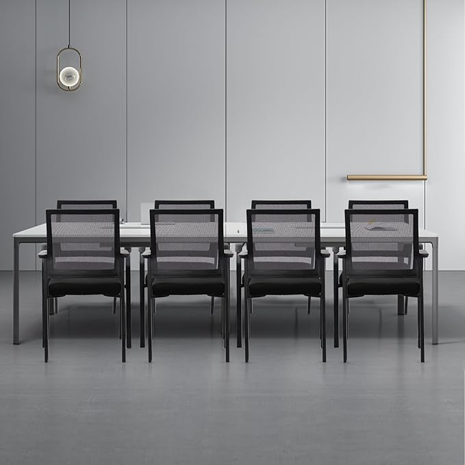 Ergonomic Mesh Guest Chair – No Wheels, Lumbar Support Design, Thick Cushion & Padded Arms – for Office Reception, School, Church Waiting Rooms, Lobby – Black 8PK