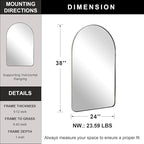 ANDY STAR Arch Mirror, 24" x 38" Arched Chrome Mirror in Stainless Steel Metal Frame, Chrome Bathroom Mirror for Wall, Arch Top Rounded Corner 1" Deep Set Design Wall Mount Hangs Vertical