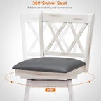 COSTWAY Bar Stool Set of 4, 360 ° Swivel Counter Height 25inch Bar Stool with Foot Rest Upholstered Cushion & Ergonomic Backrest, Sturdy Frame, for Pub, Kitchen Islands (4, Antique White + Grey)