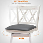 COSTWAY Bar Stool Set of 2, 360° Swivel Counter Height 25inch Bar Stool with Foot Rest Upholstered Cushion & Ergonomic Backrest, Sturdy Frame, for Pub, Kitchen Islands (2, Antique White + Grey)
