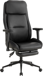 Ergonomic Home Office Chair with Footrest,Modern Faux Leather Reclining Chair,High Back Video Game Executive Computer Chairs with Adjustable Armrest & Lumbar Support,360°Swivel (Black)
