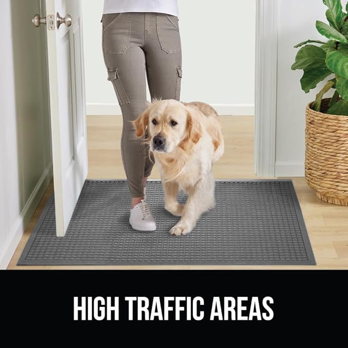 GORILLA GRIP Front Door Mat, 35x23, Indoor Outdoor Ultra Absorbent HydroAbsorb Doormat, Absorbs Up to 5.7 Cups of Water, Stain and Fade Resistant, Rubber Backing Doormats, Captures Dirt, Gray