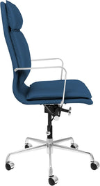 Laura Davidson Furniture Lexi II Padded Office Chair - Tall Back Desk Chair with Aluminum Arm Rest, Swivel & Cushion Availability, Made of Faux Leather, Blue, Computer Chair