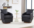 CIMOTA PU Leather Swivel Accent Chairs Set of 2, Modern Barrel Armchairs with 360° Swivel Base and Pillow, Upholstered Club Chairs for Living Room/Reading/Office, Black
