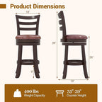 COSTWAY 26" Counter Height Stools Set of 2, Swivel High-Top Chairs with Backrest & Faux Leather Padded Seat, Rubber Wood Counter Barstools with Footrest for Kitchen, Dining Room, Pub (2,26'')
