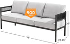 Gand Patio Outdoor 3-Seat Couch Sofa, Wicker Conversation Set with Thick Cushion for Porch, Garden, Yard, Beige